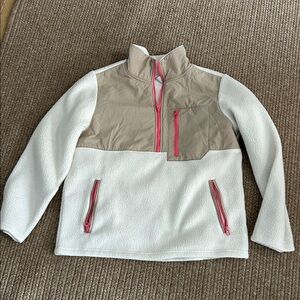 Te Verde pullover fleece size large in cream, pink and beige